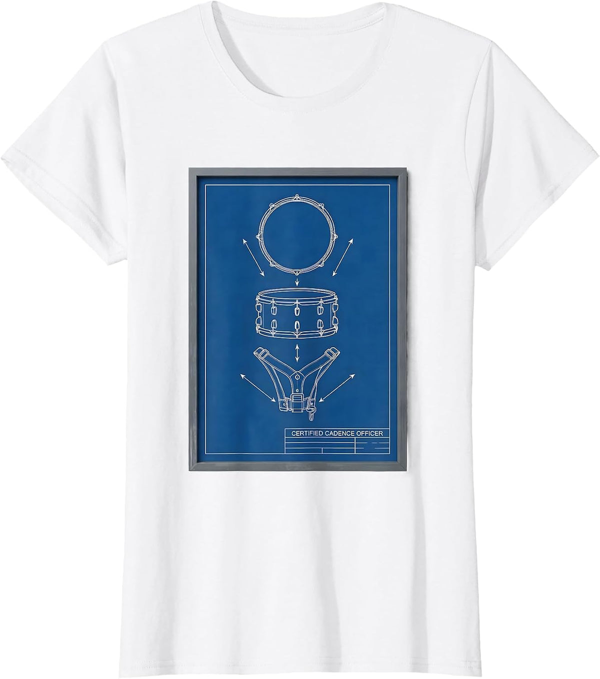 Certified Cadence Officer Technical Blueprint Drummer Humor T-Shirt - White