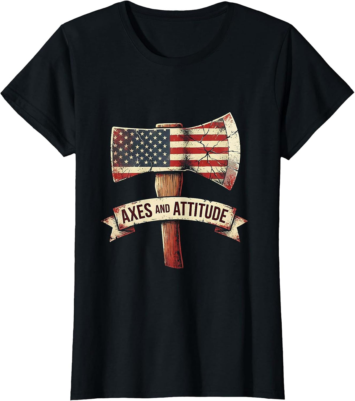Women's Axes and Attitude Firefighter Graphic Design T-Shirt - Black