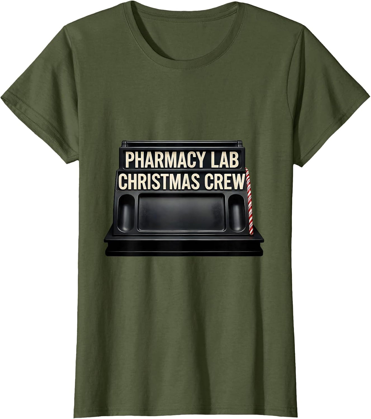 Women's Pharmacy Lab Christmas Crew Funny Pharmacy Tech Squad T-Shirt - Olive Green