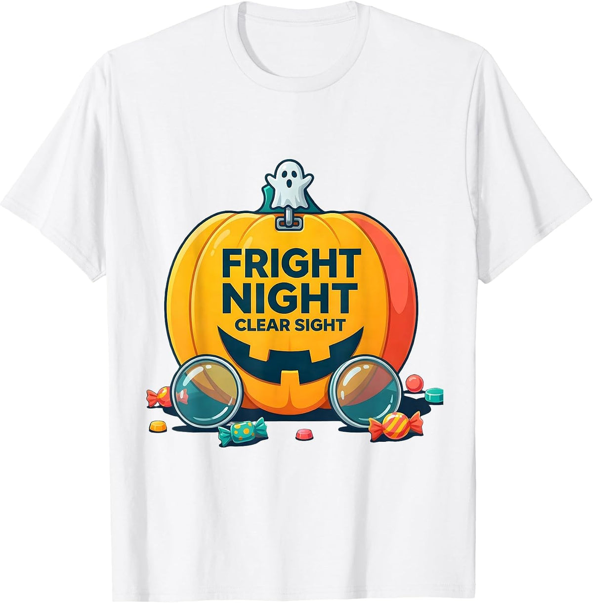 Men's Fright Night, Clear Sight Funny Optometrist Halloween Eye T-Shirt - White