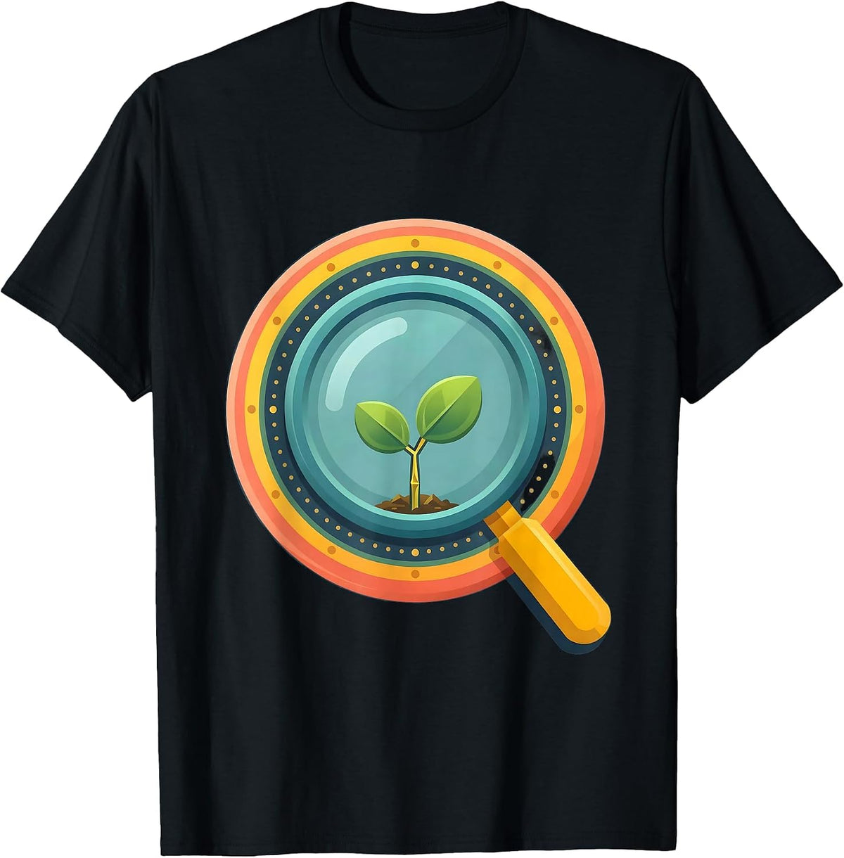 Men's First Grade Teacher Magnifying Glass Seedling T-Shirt - Black