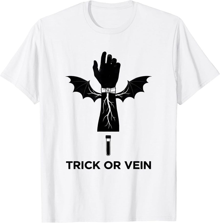 Men's Trick Or Vein Funny Medical Crew Halloween Phlebotomist T-Shirt - White