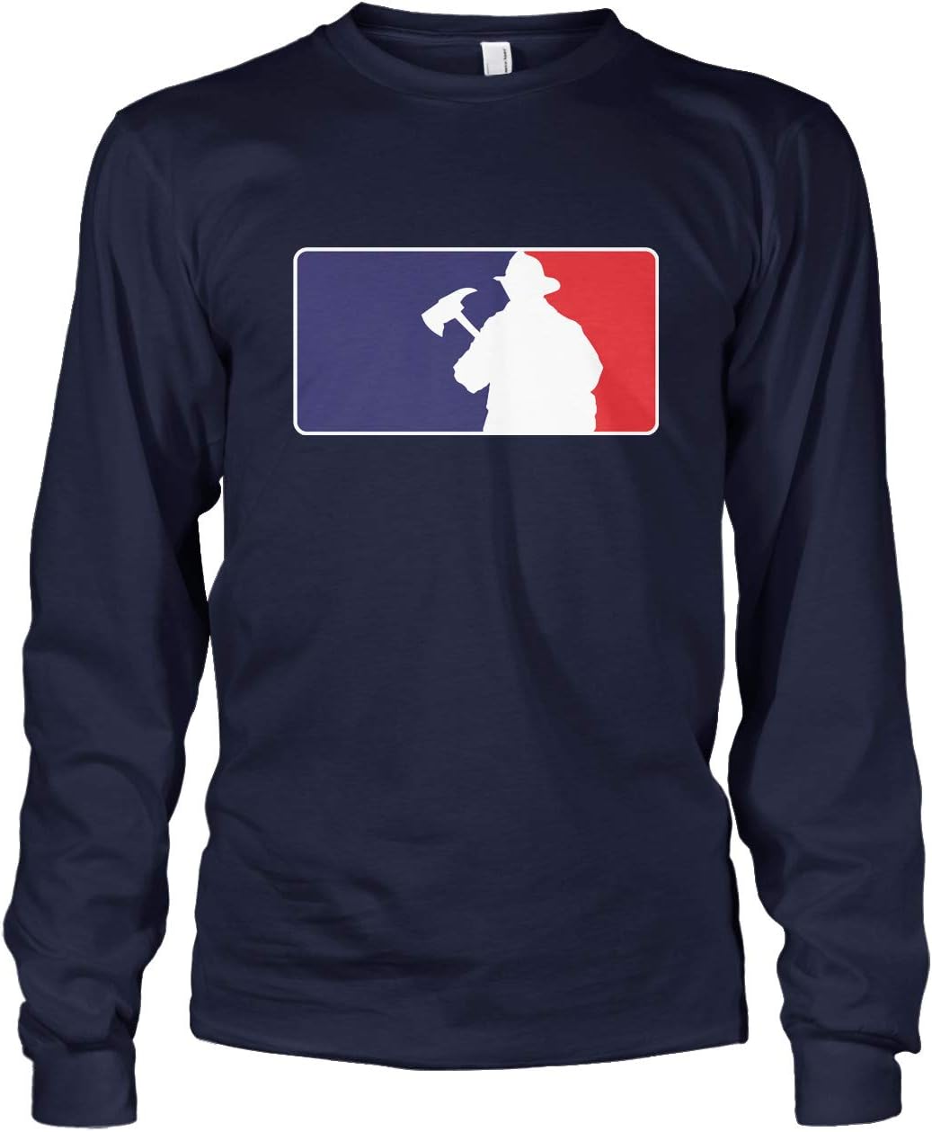Men's Firefighter Baseball Fire Fighter Emblem Flag Long Sleeve T-shirt - Navy Blue