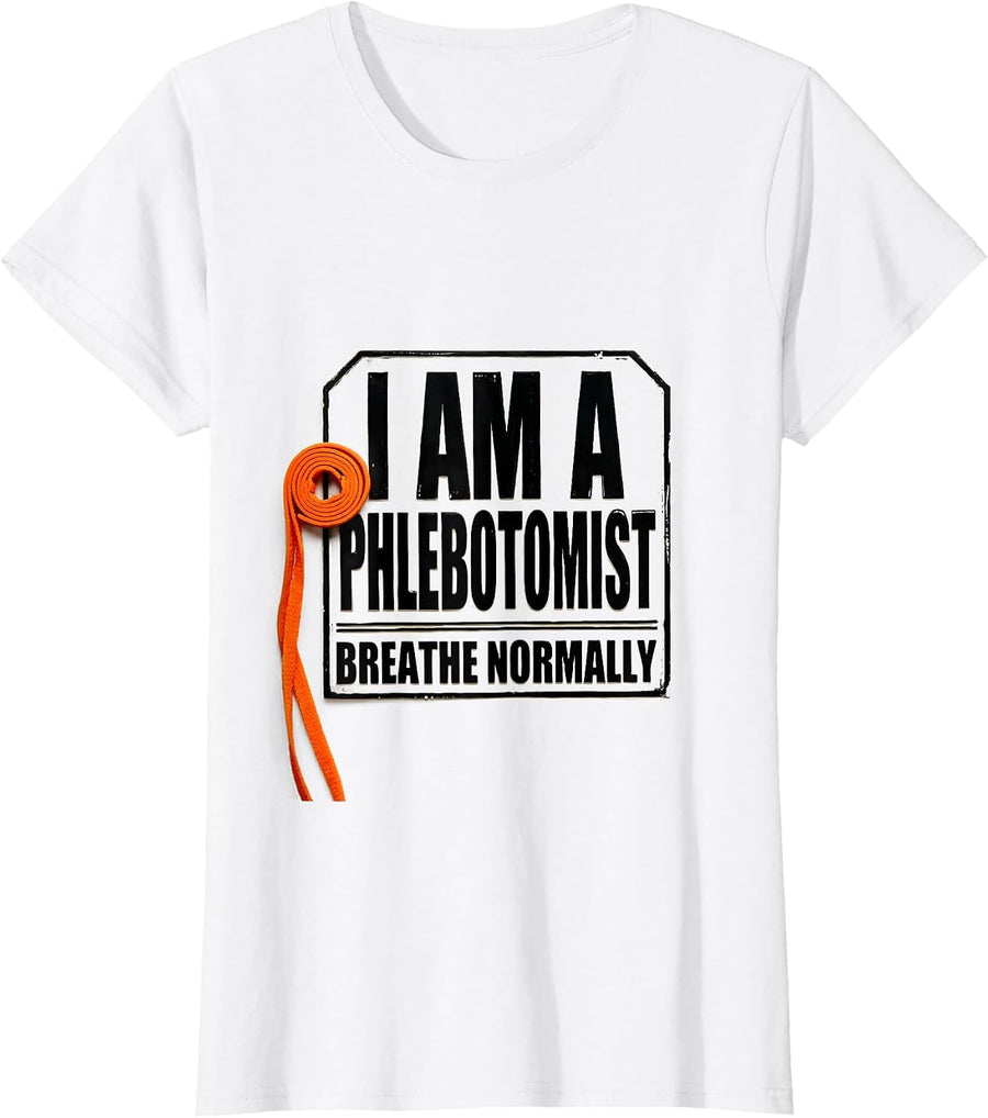 Women's I Am A Phlebotomist Breathe Normally Funny Nurse Gift T-Shirt - White