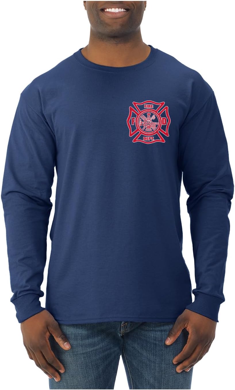 Retired Firefighter Fire Dept FD Classic Hook Ladder First Responders Mens Long Sleeve Shirt - Navy