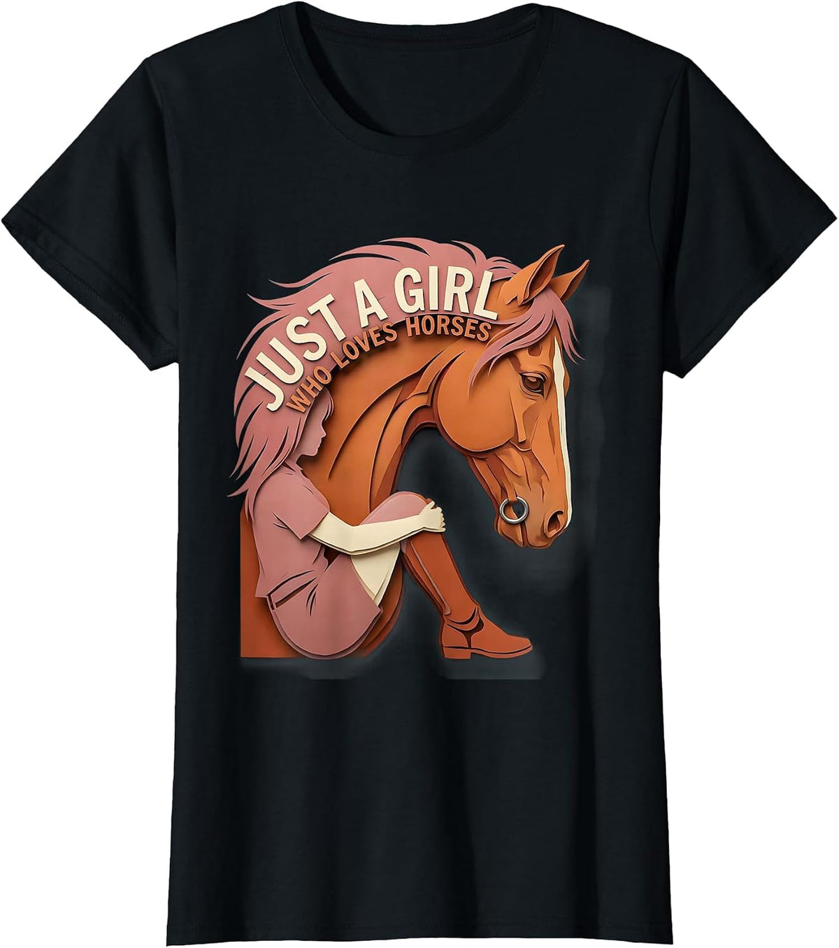 Just A Girl Who Loves Horses Western Cowgirl Equestrian T-Shirt - Black