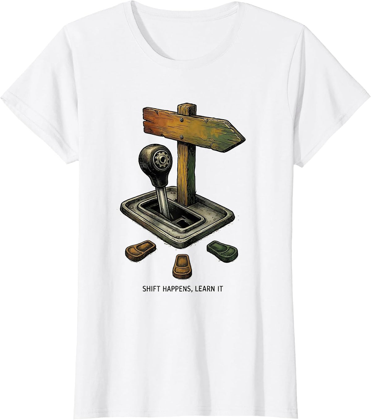 Shift Happens, Learn It Manual Transmission Car Guy Humor T-Shirt - White