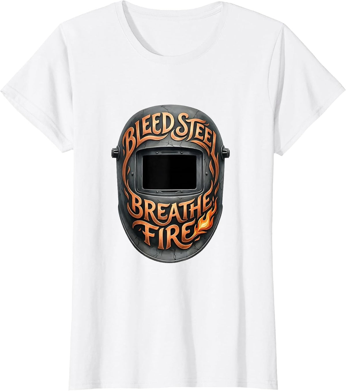Bleed Steel Breathe Fire Welder Design T-Shirt - White