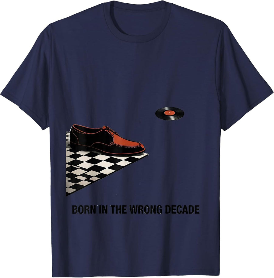 Born In The Wrong Decade Retro 1950s Sock Hop Rockabilly T-Shirt - Navy Blue