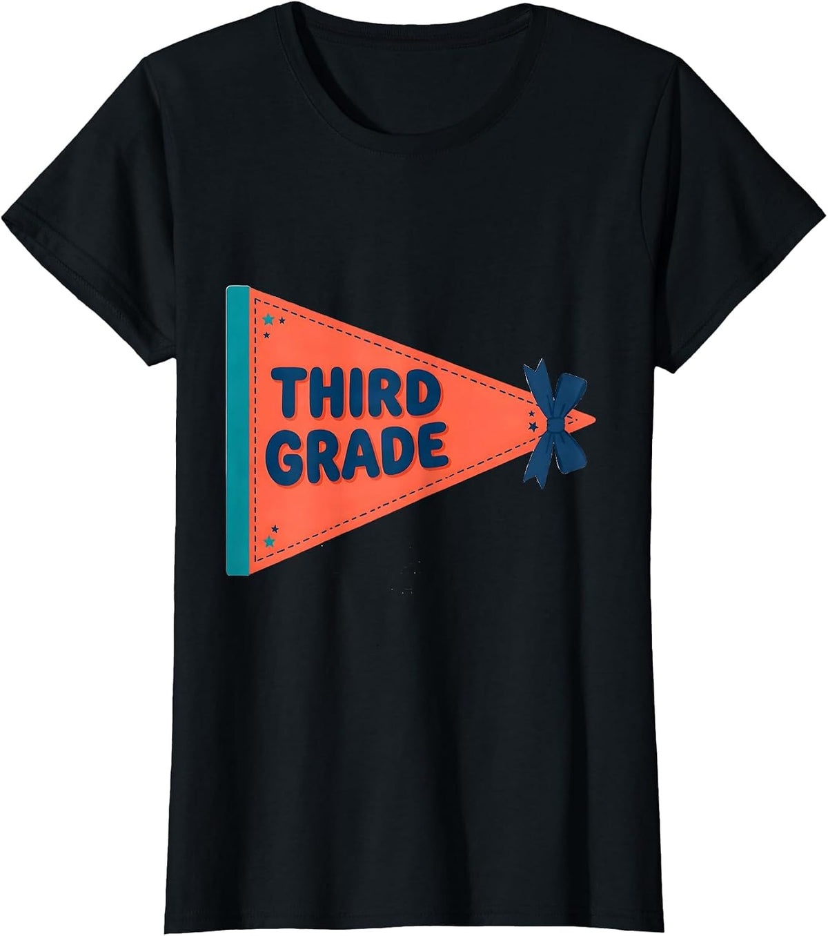 Third Grade Preppy Pennant Flag Back to School Teacher T-Shirt - Black