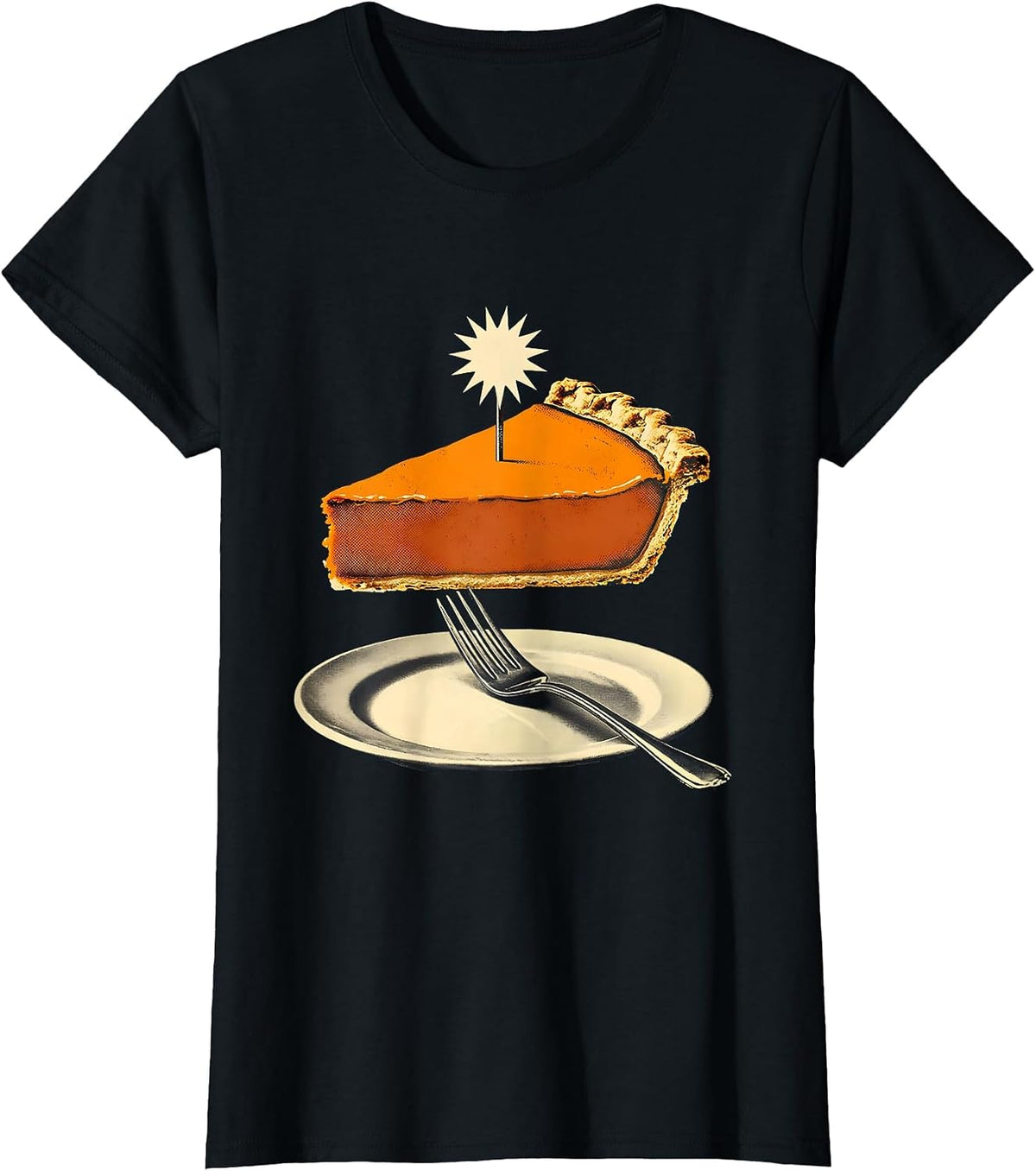 Women's Pumpkin Pie Wedge Playful Thanksgiving Pie Lover Humor T-Shirt - Black