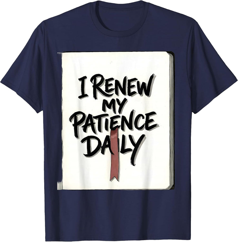 I Renew My Patience Daily Funny Teacher Sarcastic Humor T-Shirt - Navy Blue