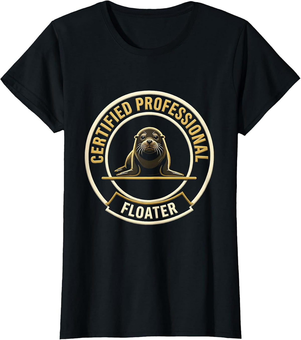 Women's Certified Professional Floater Funny Manatee Seal Ocean T-Shirt - Black