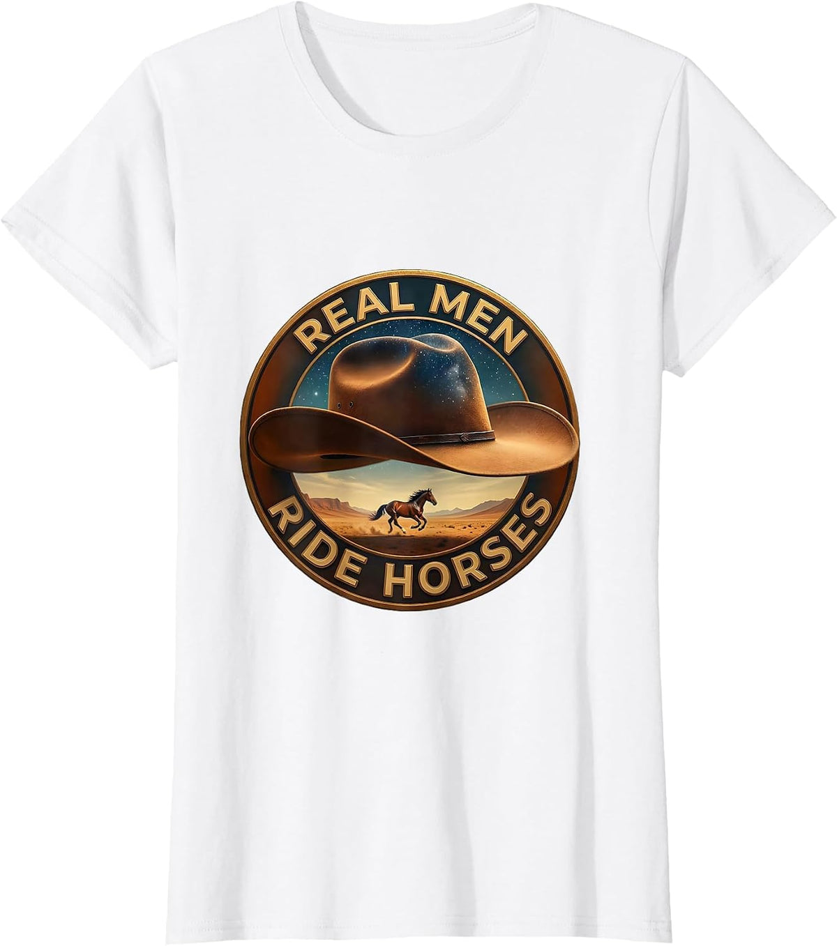 Women's Real Men Ride Horses Cowboy Graphic Design T-Shirt - White