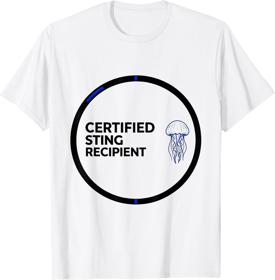Men's Certified Sting Recipient Funny Jellyfish Ocean Animal Lover T-Shirt - White