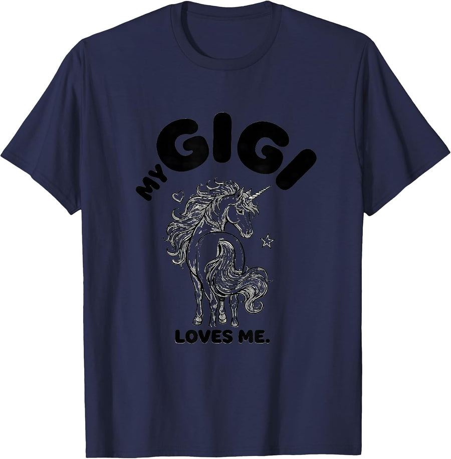My Gigi Loves Me Sentimental Grandparent Love Unicorn T-Shirt - Navy Blue