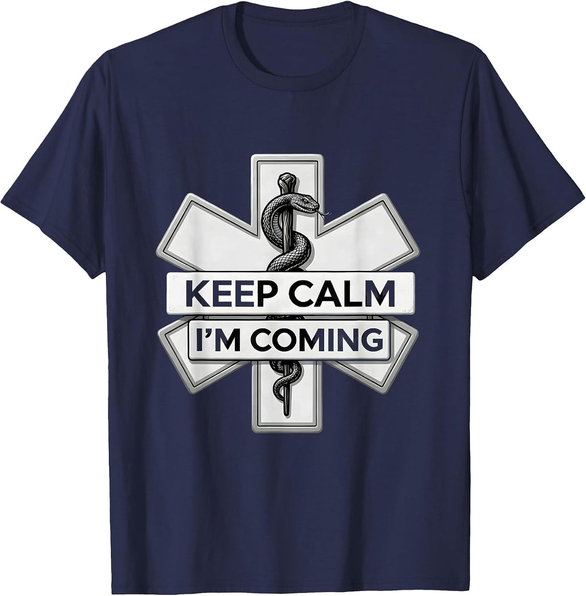 Men's Keep Calm I'm Coming EMT Rescue Design T-Shirt - Navy Blue