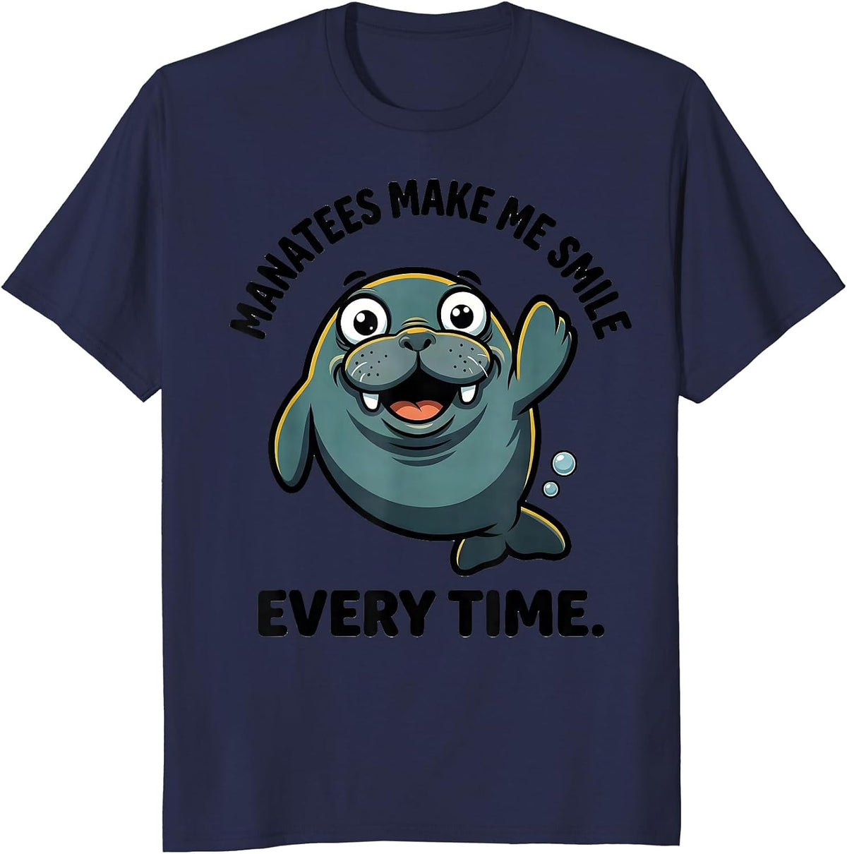 Manatees Make Me Smile Every Time Funny Crystal River T-Shirt - Navy Blue
