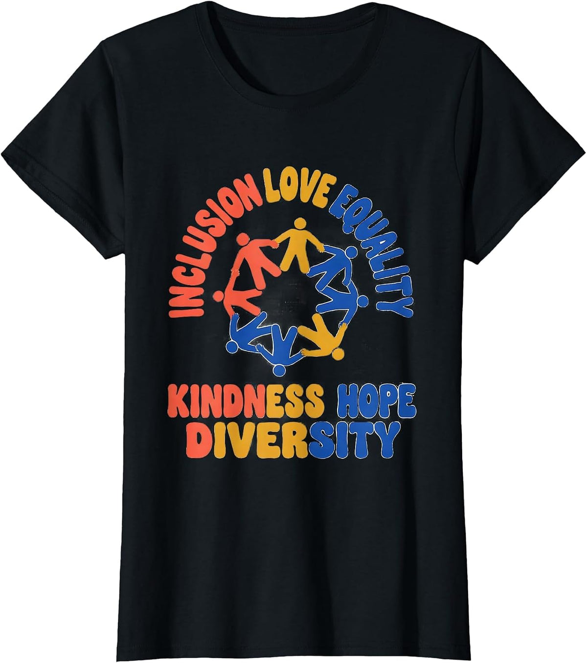 Women's Inclusion Love Equality Kindness Hope Diversity Social T-Shirt - Black