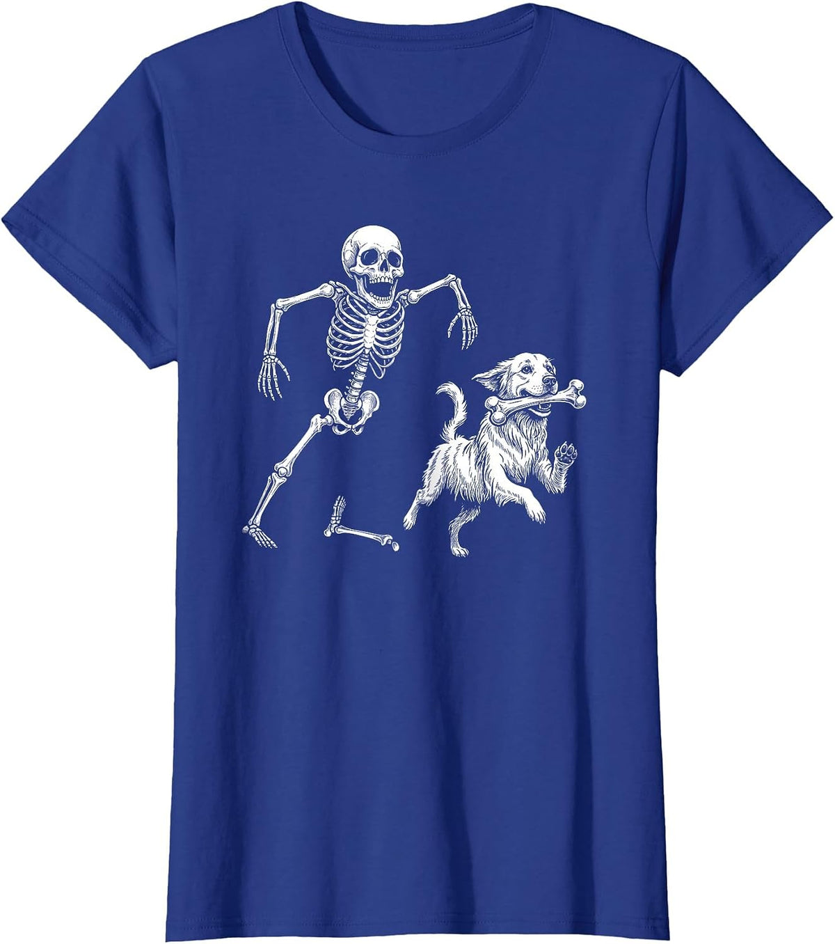 Cute Golden Retriever with Skeleton Bone Halloween Dog Lover T-Shirt - Royal Blue