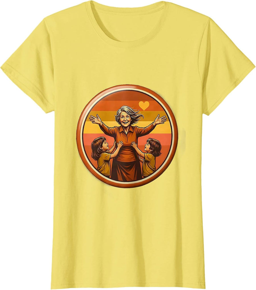 Women's Gigi Grandma Retro Family Circle Badge Heart T-Shirt - Lemon Yellow