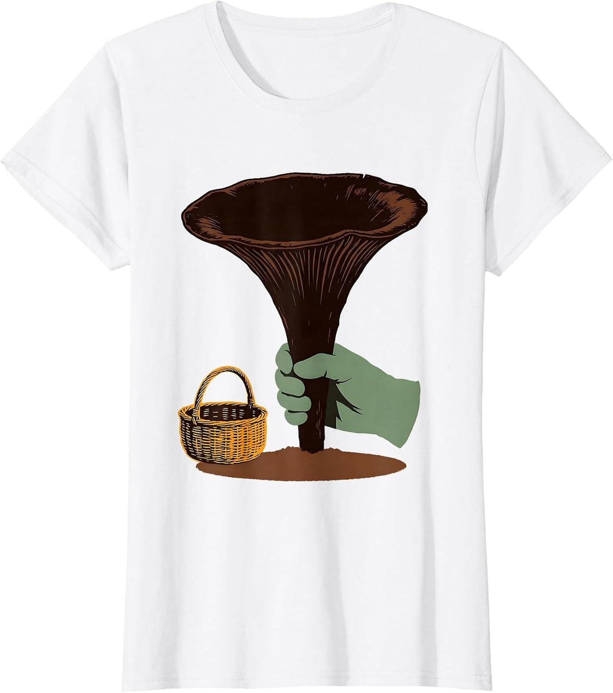 Women's Oversized Trumpet Mushroom Screenprint Retro Forager T-Shirt - White