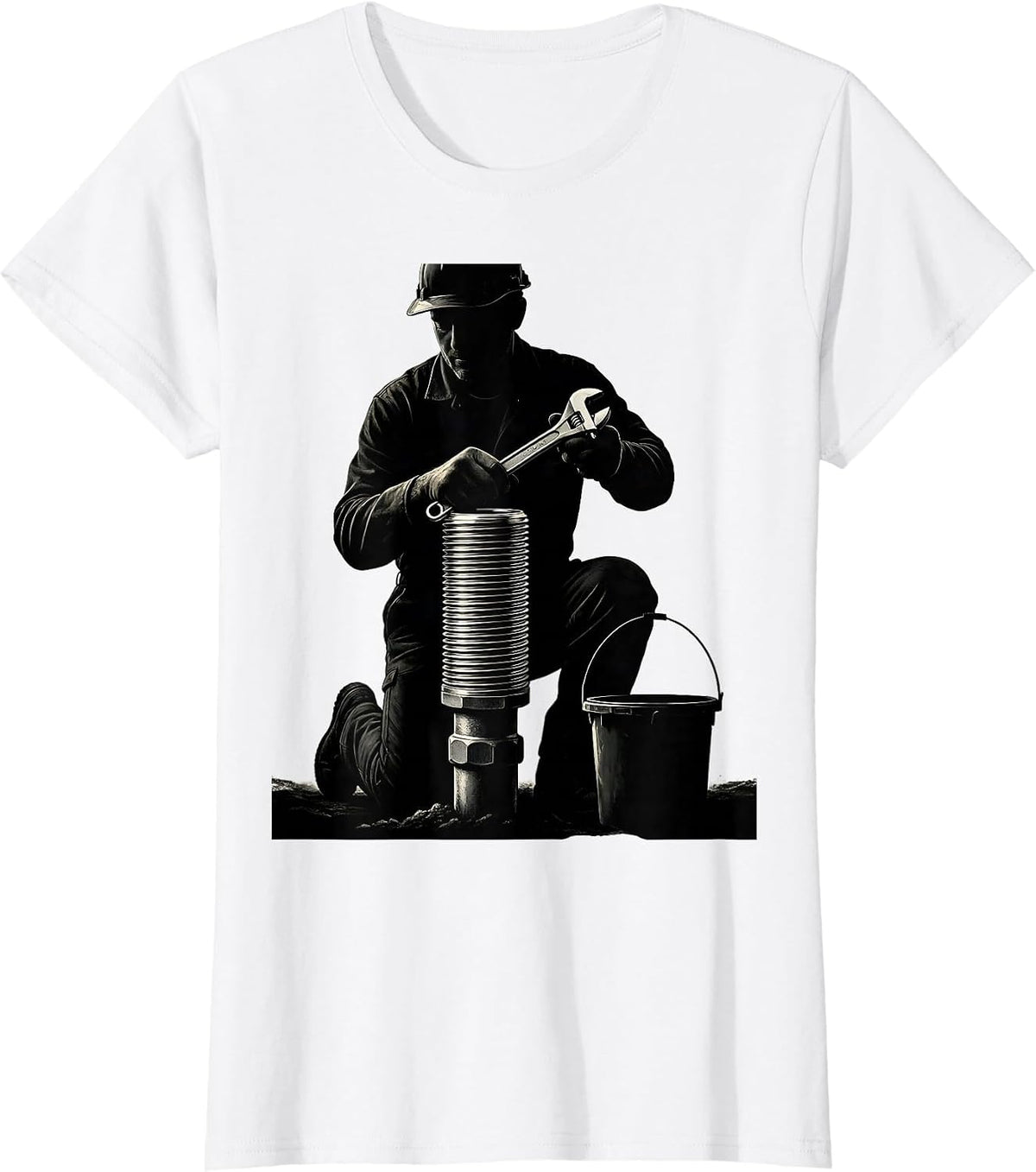 Kneeling Plumber Pipefitter Steamfitter Humor T-Shirt - White