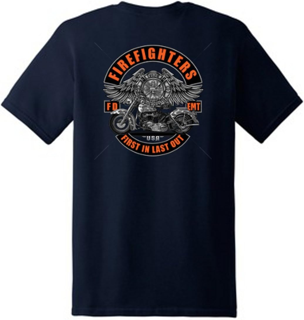 Shirt Patron Firefighter First Responder Motorcycle Men's T-Shirt Back Print - Navy Blue
