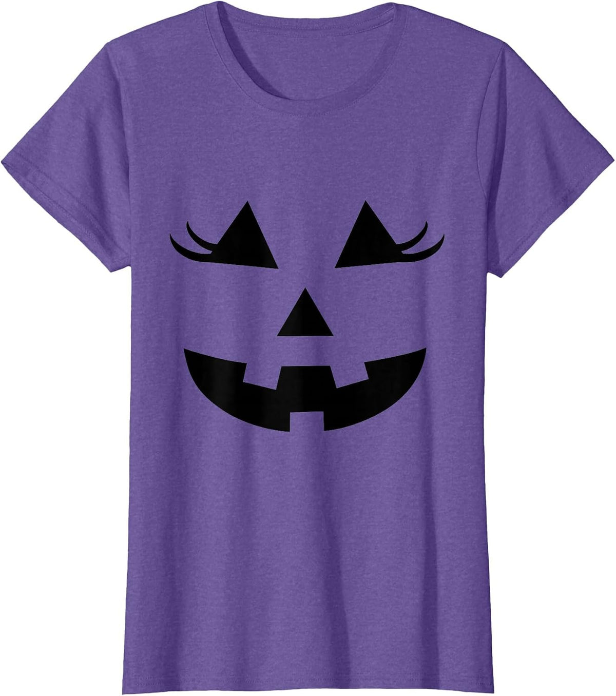 Eyelashes Pumpkin Face Halloween Girly Jack O Lantern Cute T-Shirt - Purple Heather