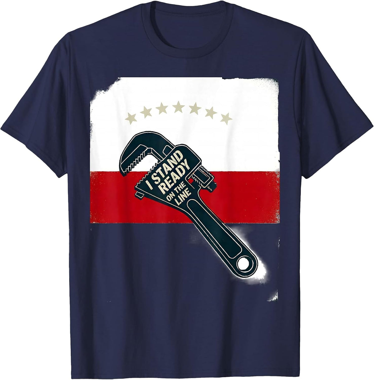 I Stand Ready On The Line Patriotic Firefighter Humor Thin T-Shirt - Navy Blue