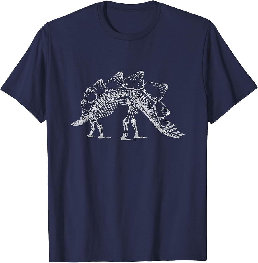 Stegosaurus Dinosaur Skeleton T-Shirt Fossil Dino Bones Tee T-Shirt - Navy Blue