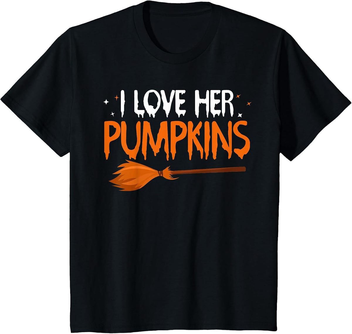 I Love His Broomstick I Love Her Pumpkins Halloween Couples T-Shirt - Black