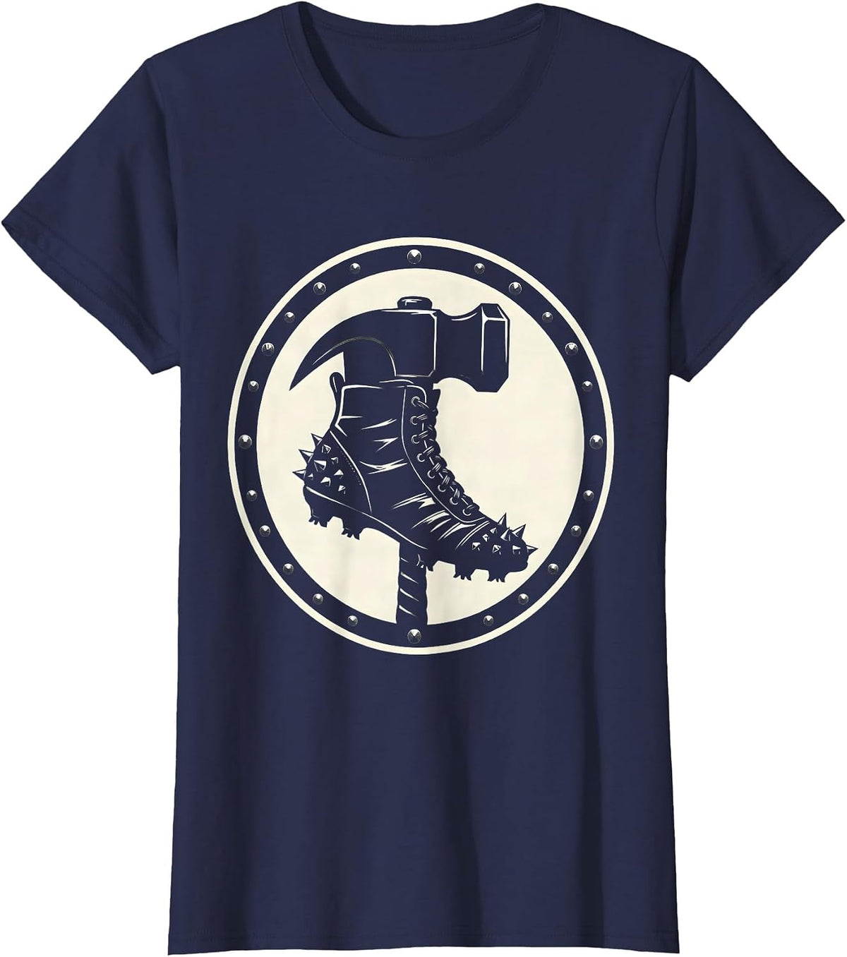 Women's Rugby War Hammer Boot Graphic Design T-Shirt - Navy Blue