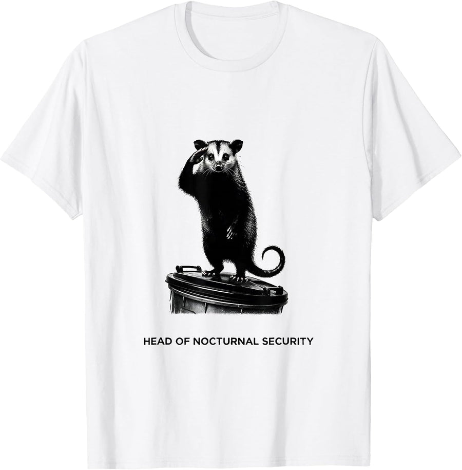Men's Head Of Nocturnal Security Funny Opossum Meme Humor T-Shirt - White