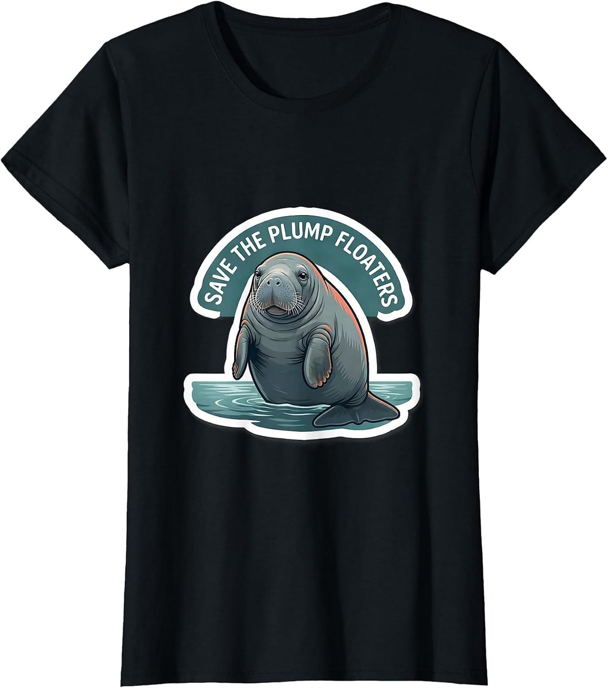 Save The Plump Floaters Funny Manatee Sea Cow Humor T-Shirt - Black