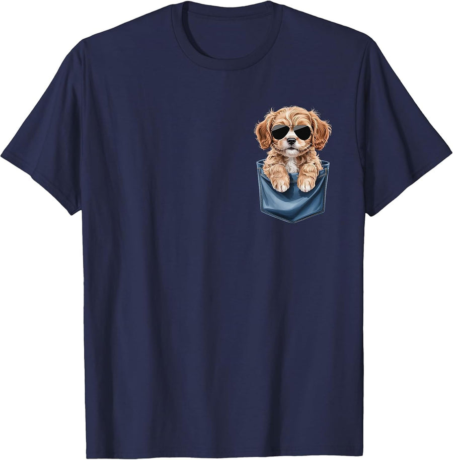 Cute Pocket Cavapoo Lover Doodle Dog Mom T-Shirt - Navy Blue