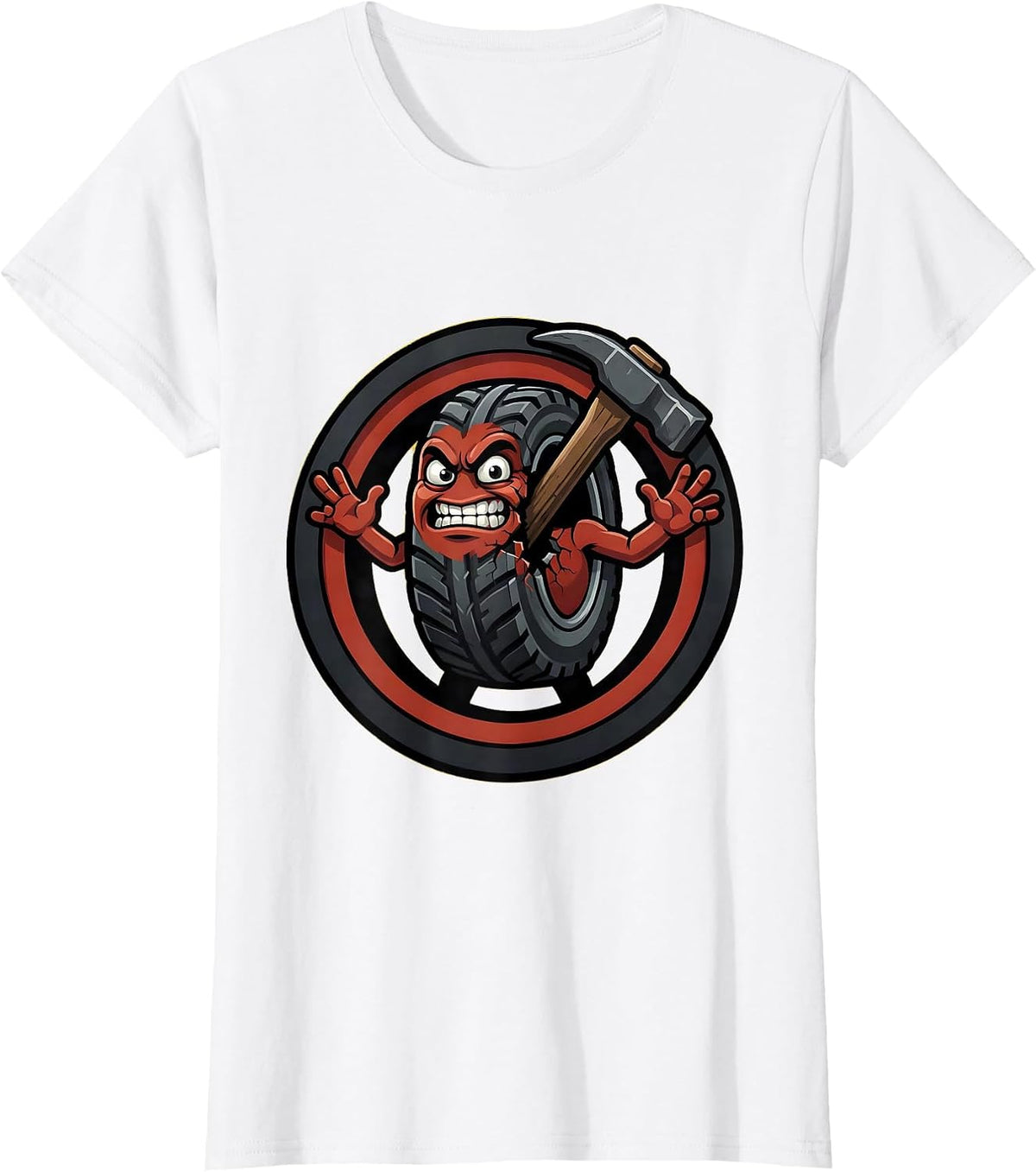 Women's Tire Iron Wedged in Split Tire Graphic T-Shirt - White