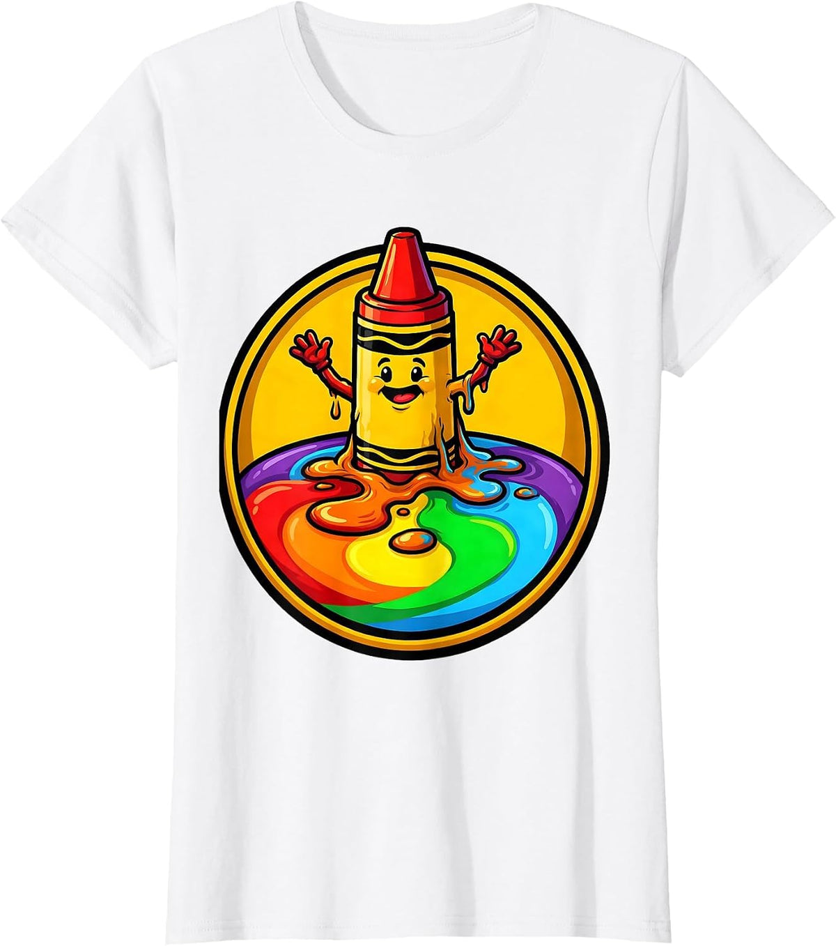 Women's Third Grade Teacher Melting Crayon Rainbow Art T-Shirt - White