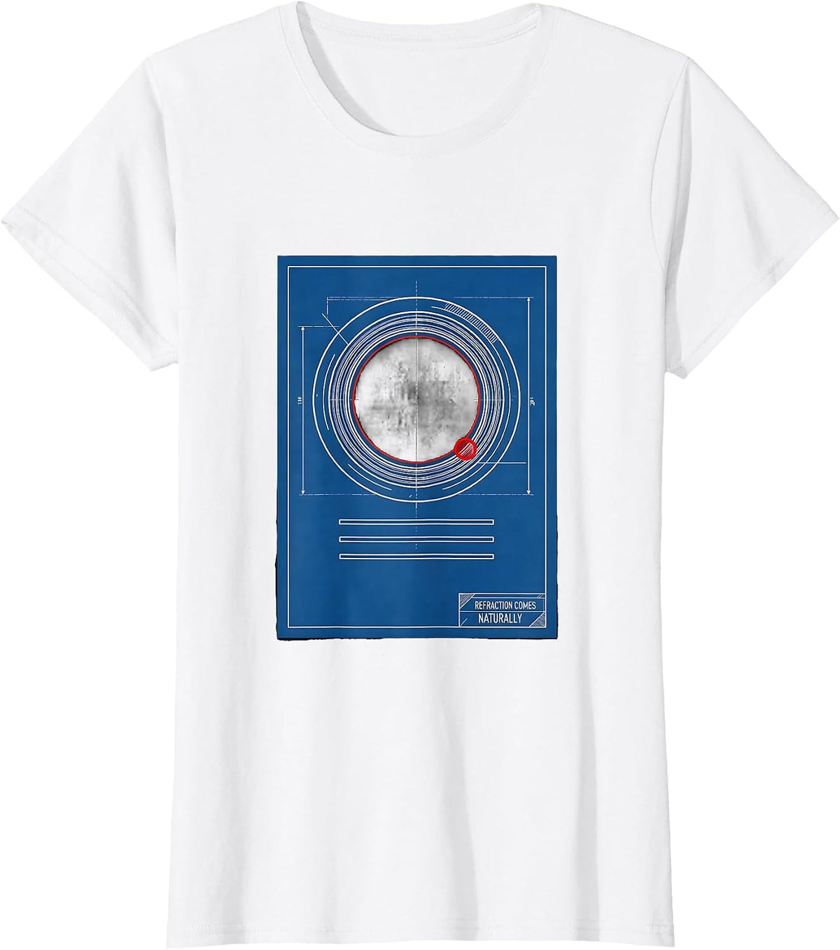 Refraction Comes Naturally Technical Blueprint Optometry T-Shirt - White