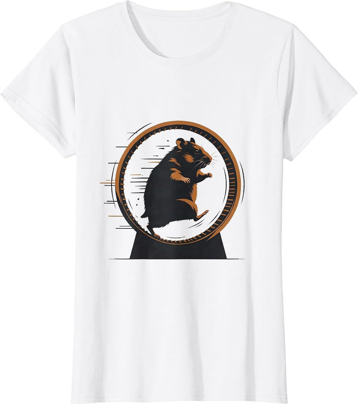Hamster Frozen Mid-Run on Wheel Funny Graphic T-Shirt - White