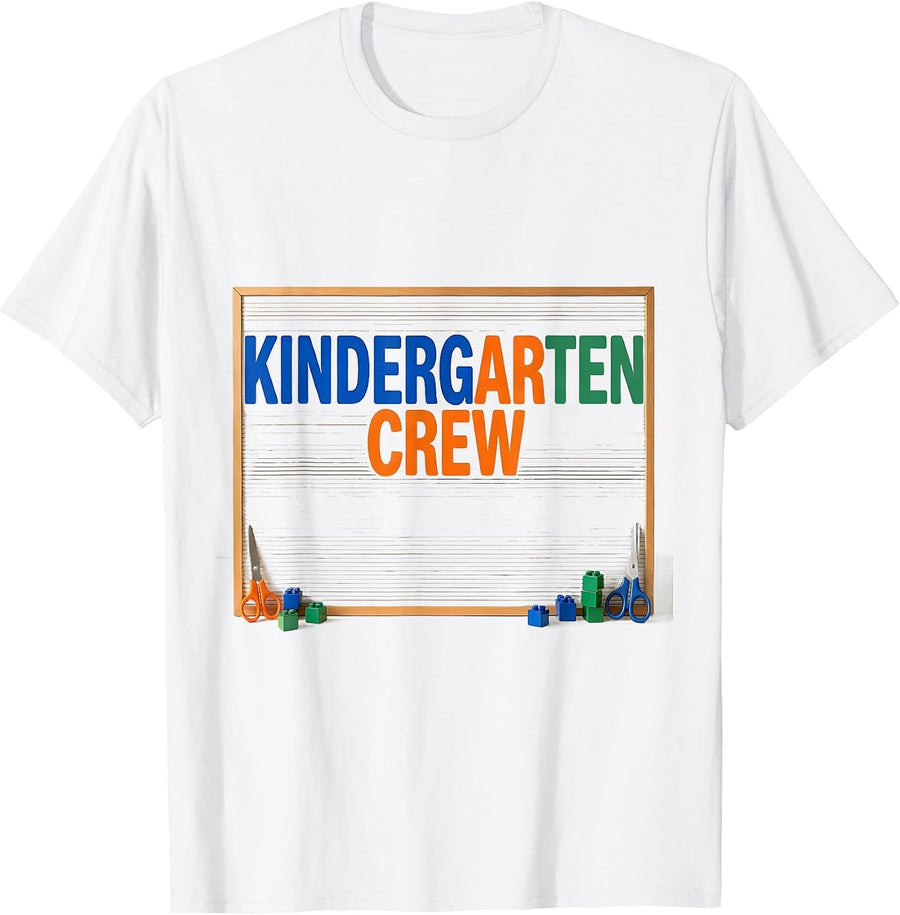Men's Kindergarten Crew Colorful Teacher Humor Preschool Grade T-Shirt - White