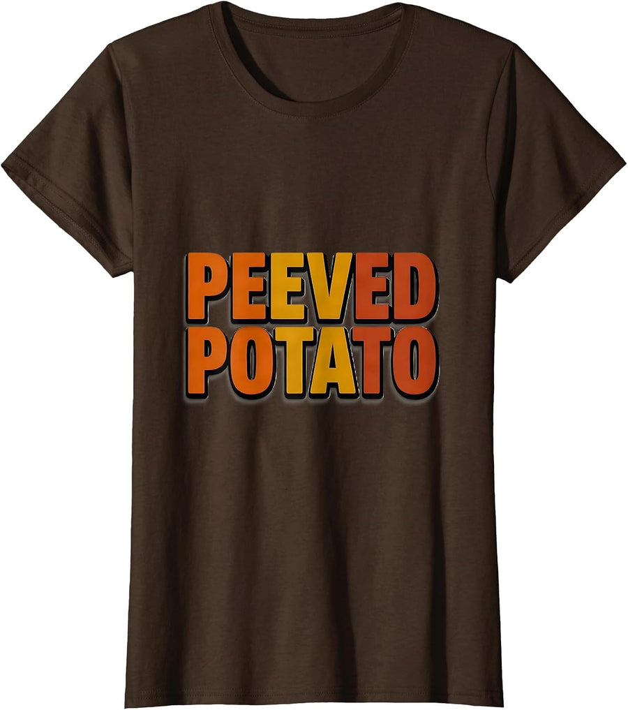 Women's Peeved Potato Bold Condensed Funny Couples Thanksgiving T-Shirt - Brown