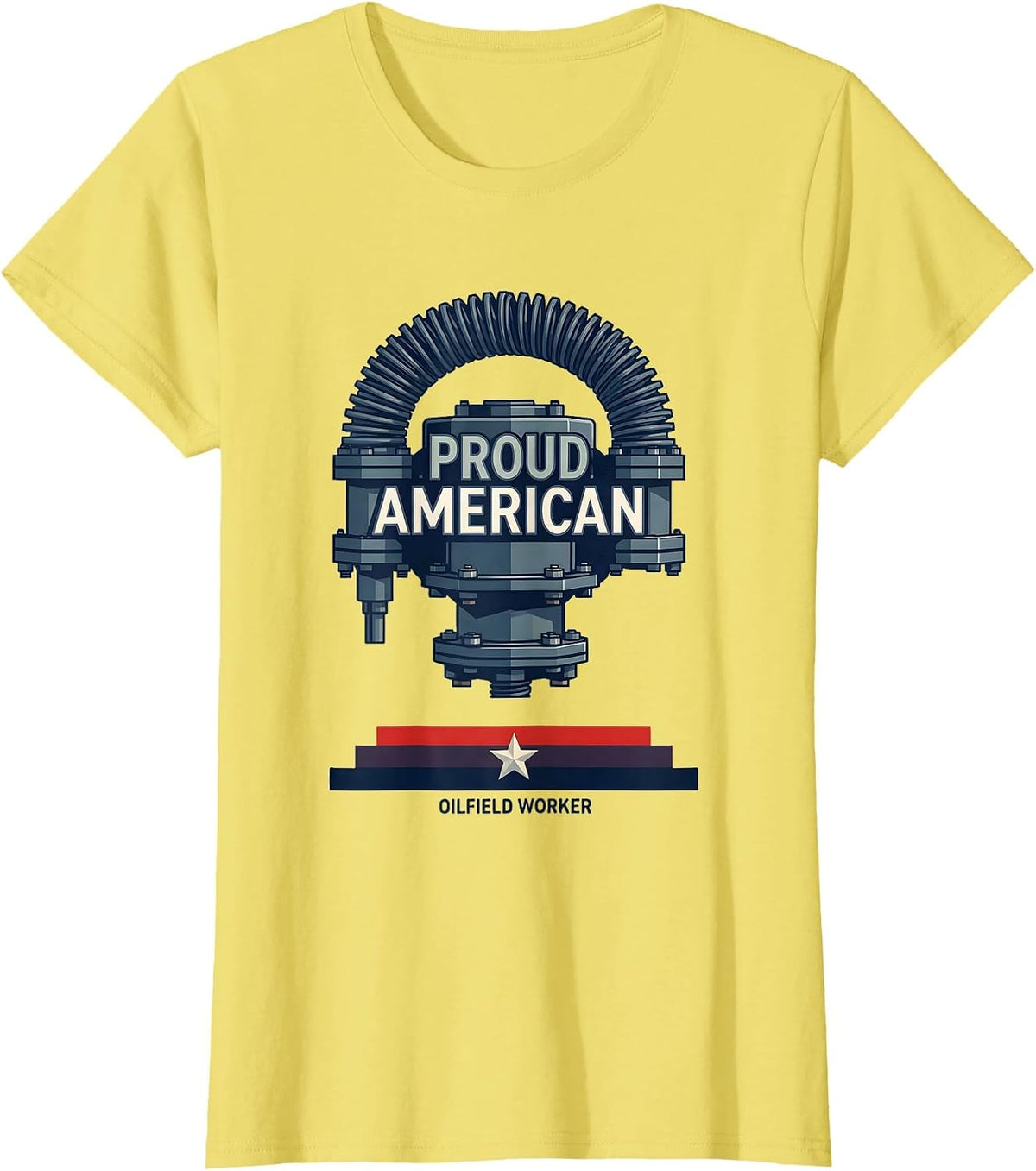 Women's Proud American Oilfield Worker Flat Vector Patriotic T-Shirt - Lemon Yellow