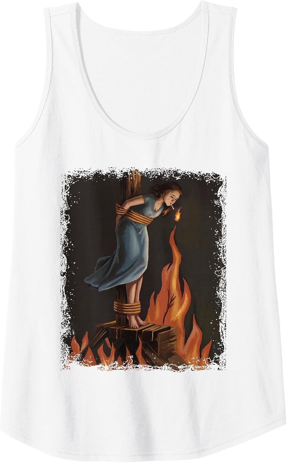Witch Lighting Cigarette with Flames Occult Unholy Feminist Tank Top - White