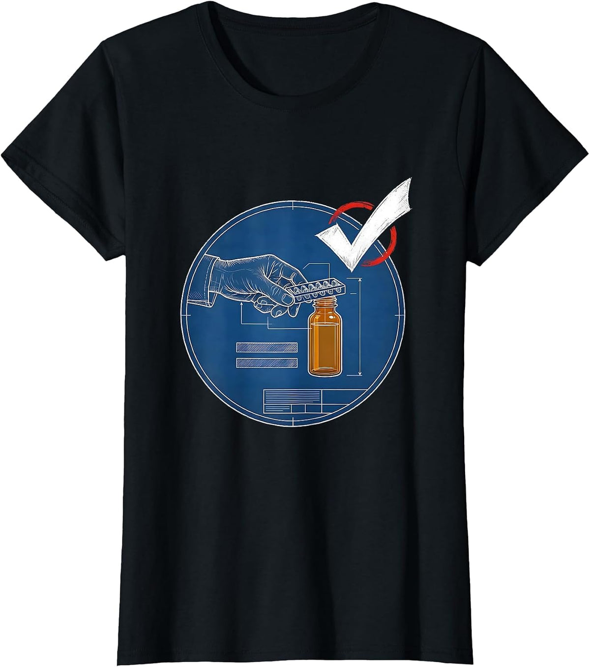 Blueprint Badge Pharmacy Tech Humor Occupational Pride T-Shirt - Black
