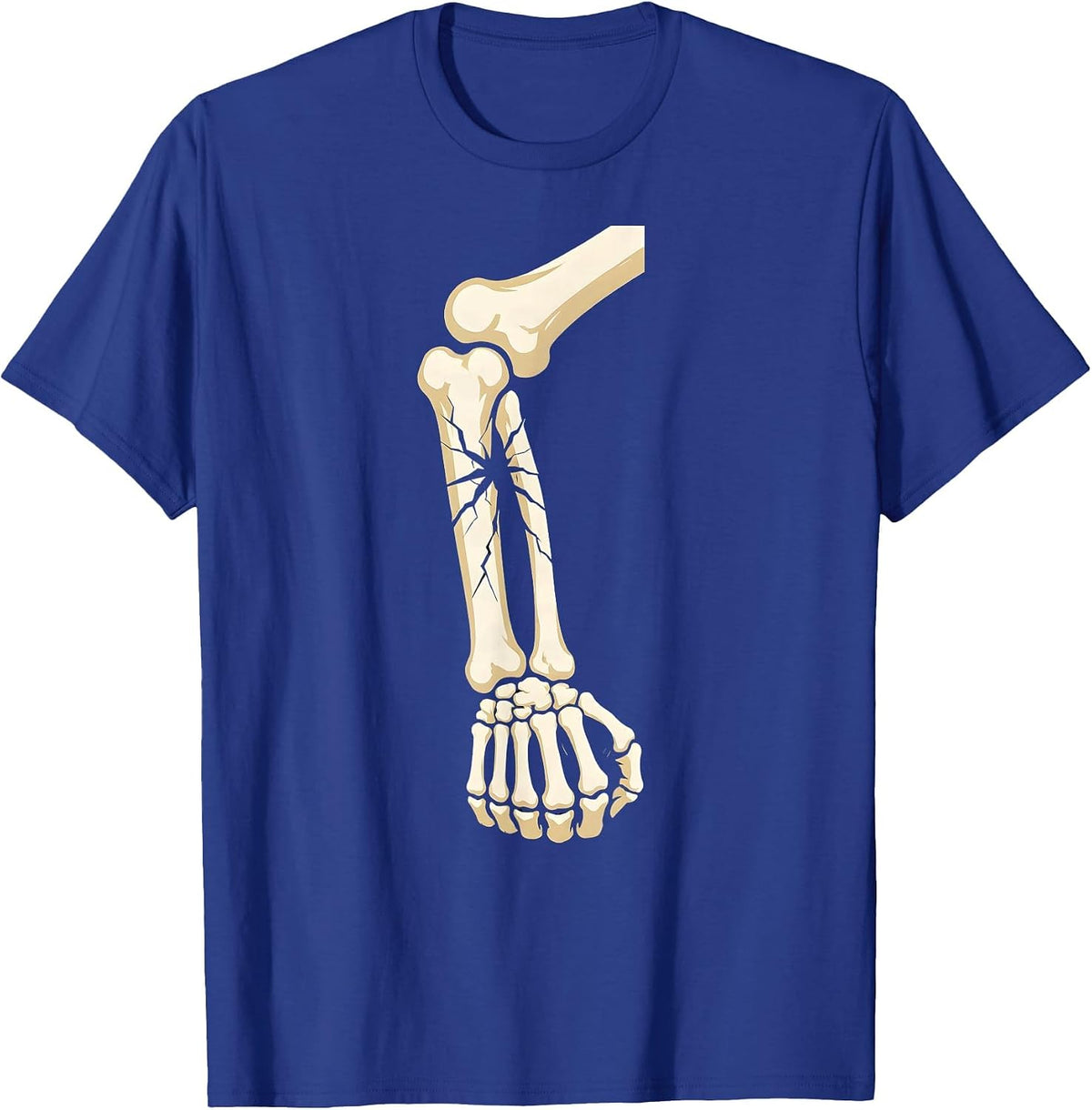 Men's Skeleton Flexing Cracked Bicep Long Sleeve T-Shirt - Royal Blue