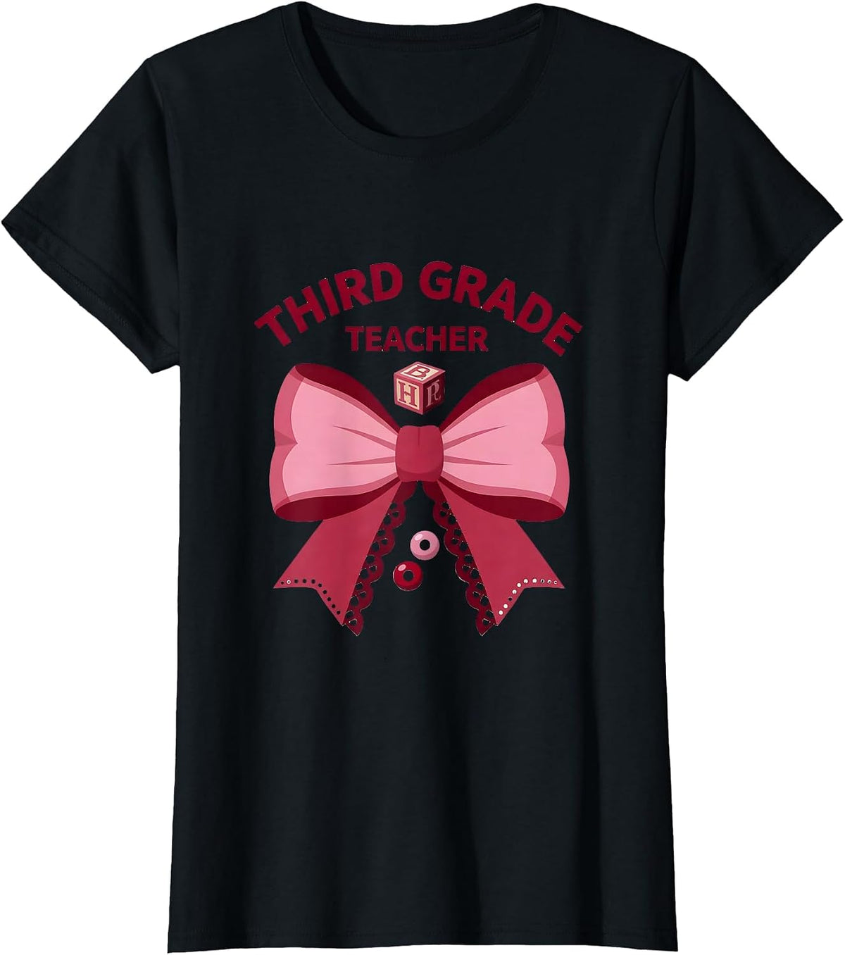 Third Grade Teacher Coquette Bow Back to School Patchwork T-Shirt - Black