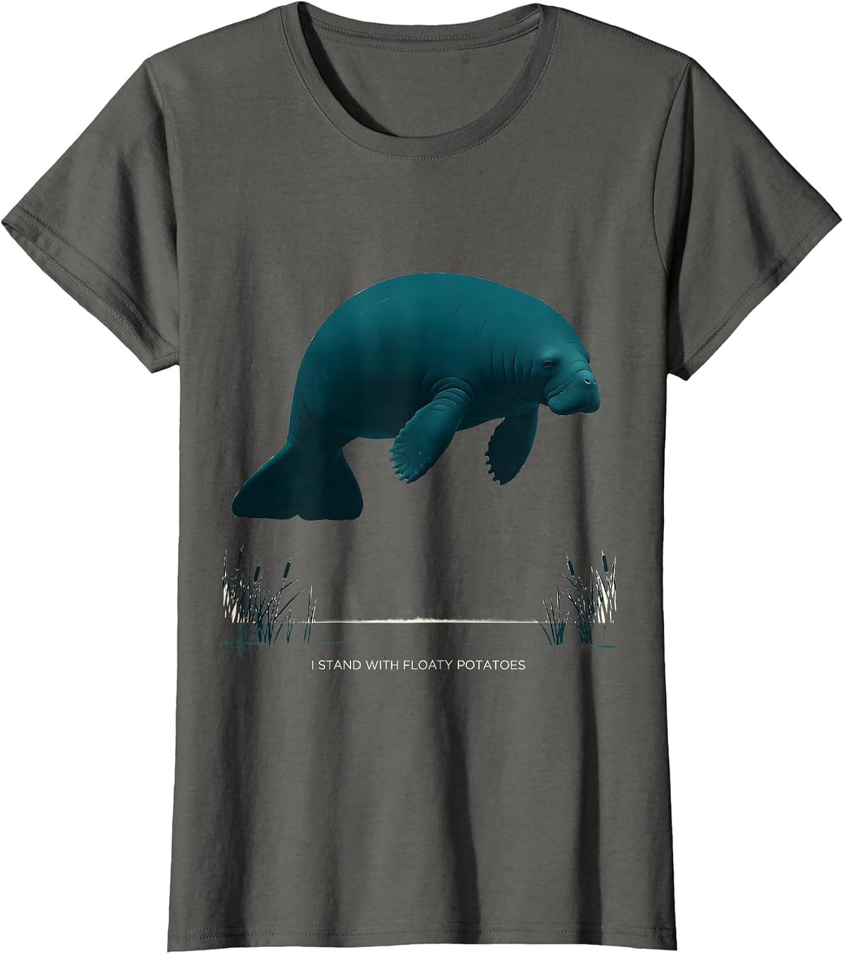 Women's I Stand With Floaty Potatoes Funny Manatee Lover Gift T-Shirt - Asphalt Grey