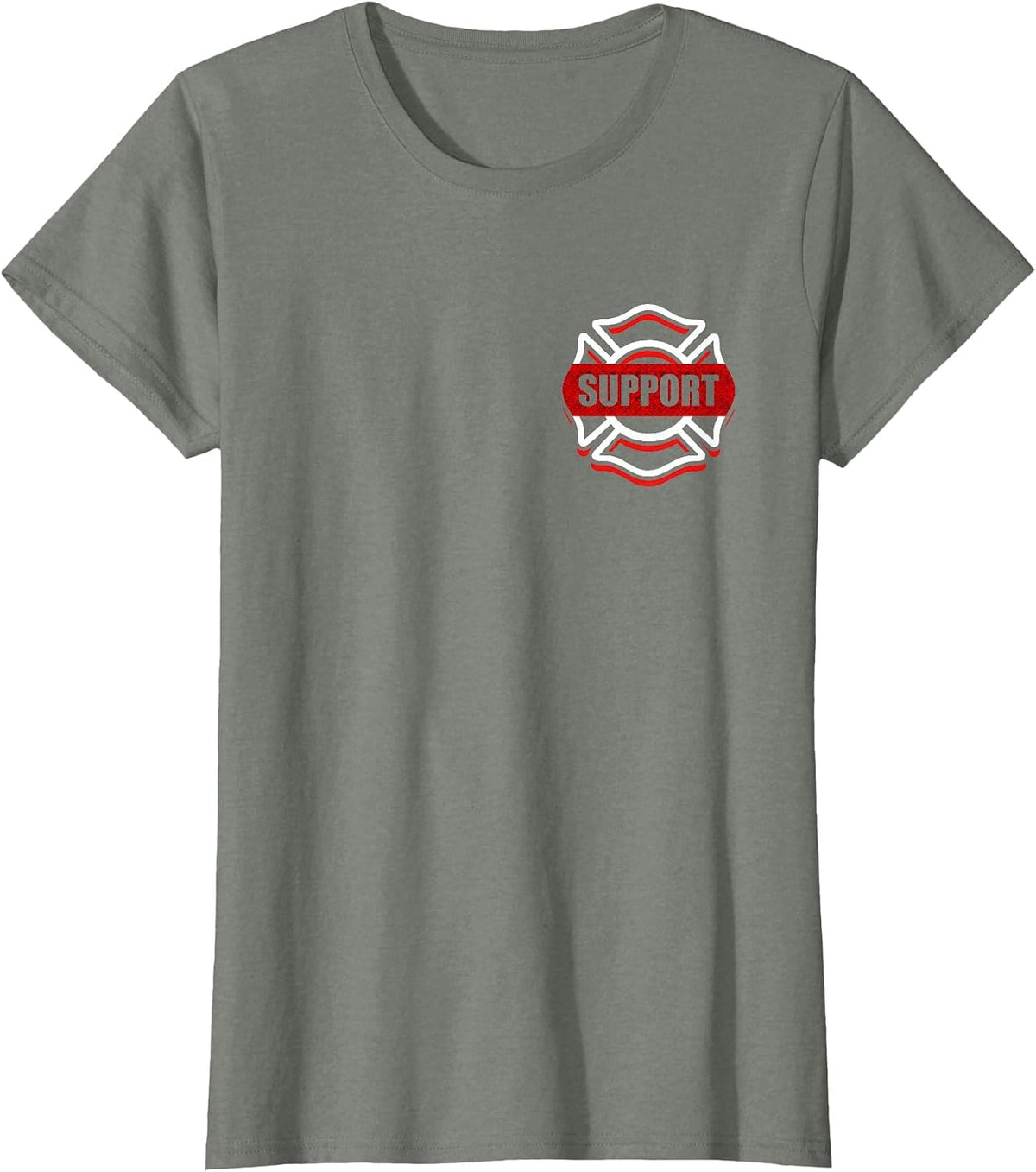 Support Firefighters Red Line Tshirt Front & Back Design T-Shirt - Olive Heather