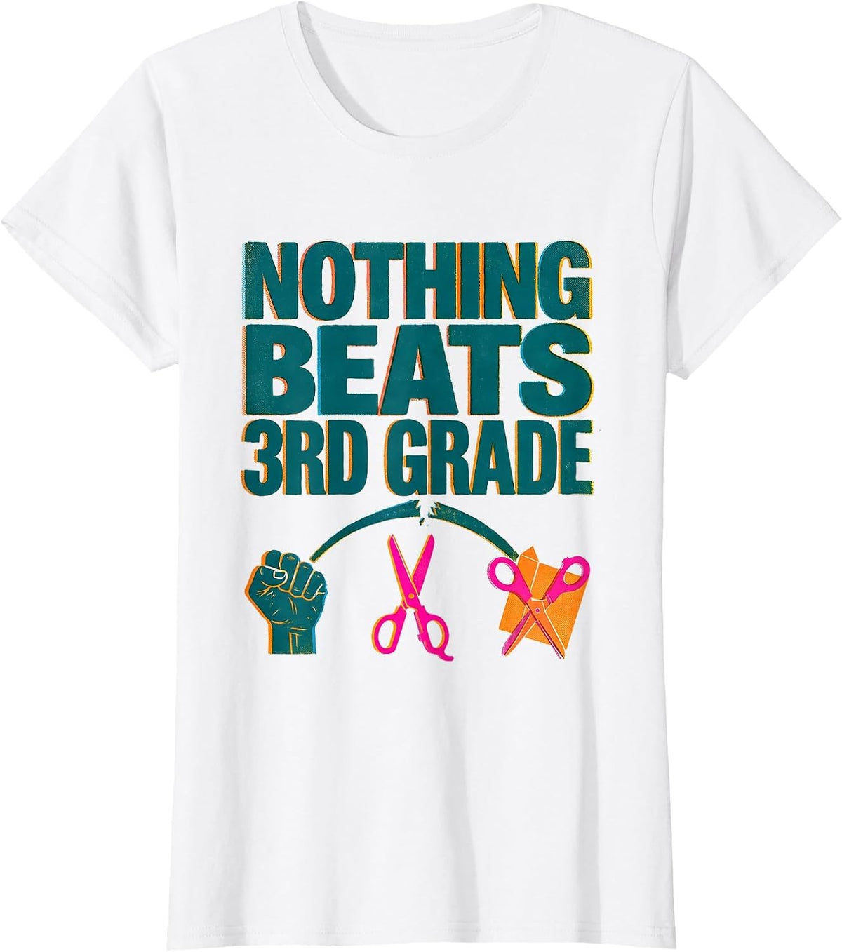 Nothing Beats 3rd Grade Back to School Rock Paper Scissors T-Shirt - White